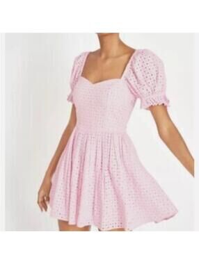 LoveShackFancy Pink Eyelet Puff Sleeve Altima Lotus Pink Dress